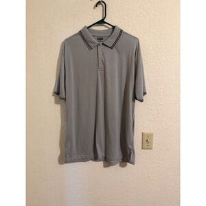 Studio Mens Polo Shirt XL Gray Short Sleeve Striped‎ Trim Cotton Blend Casual